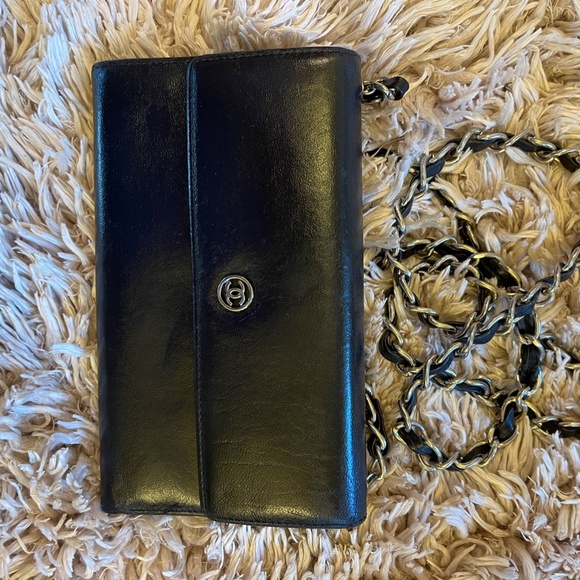 Chanel Black Leather Crossbody Wallet Purse Authentic - Picture 2 of 12